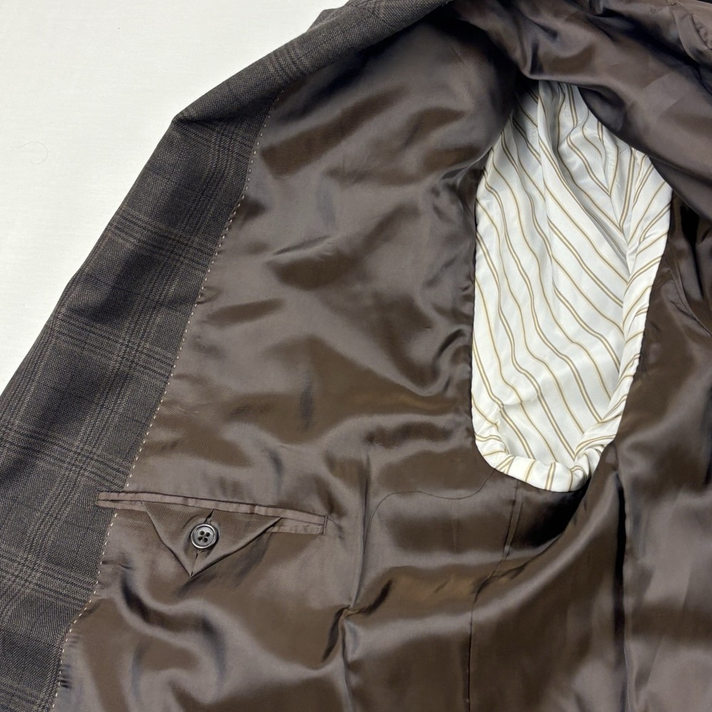 Joseph Abboud Glen Plaid Wool Blazer 54R Brown Purple Windowpane Sport Coat - Picture 7 of 13